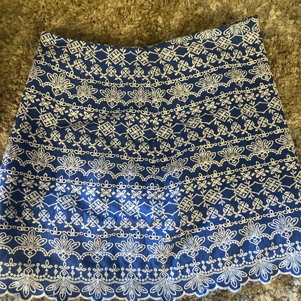 LOFT Blue and White Patterned Skirt